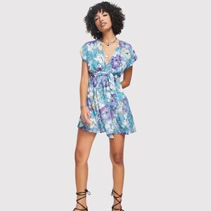 Floral Tie-Front V-Neck Mini Dress - Blue Floral